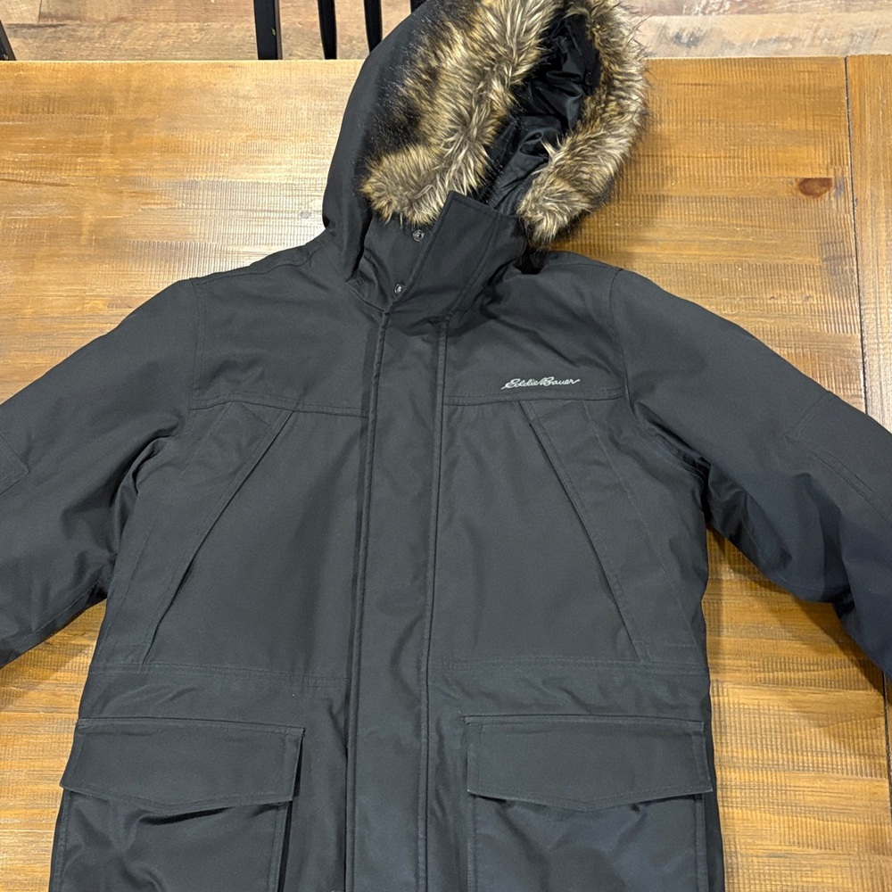 Eddie Bauer Men's Black Performance Jacket with Faux Fur Hood